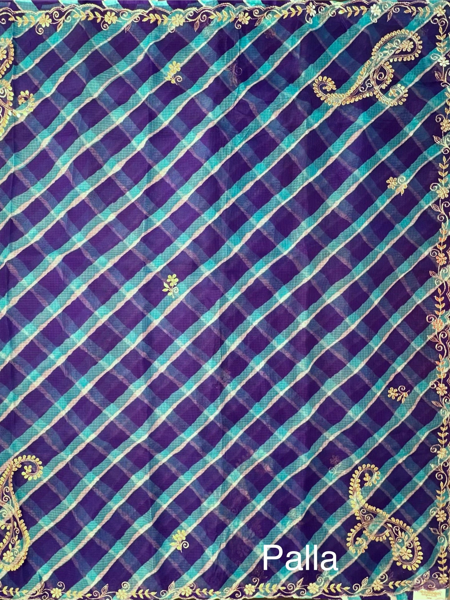 Royal Blue-Firozi Kyra Leheriya Kota Doria Pure Silk Saree With Gota Patti Work