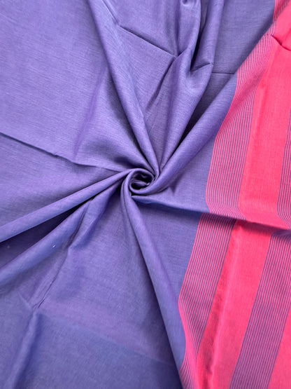Violet Blue-Red Piku Bengal Cotton Saree