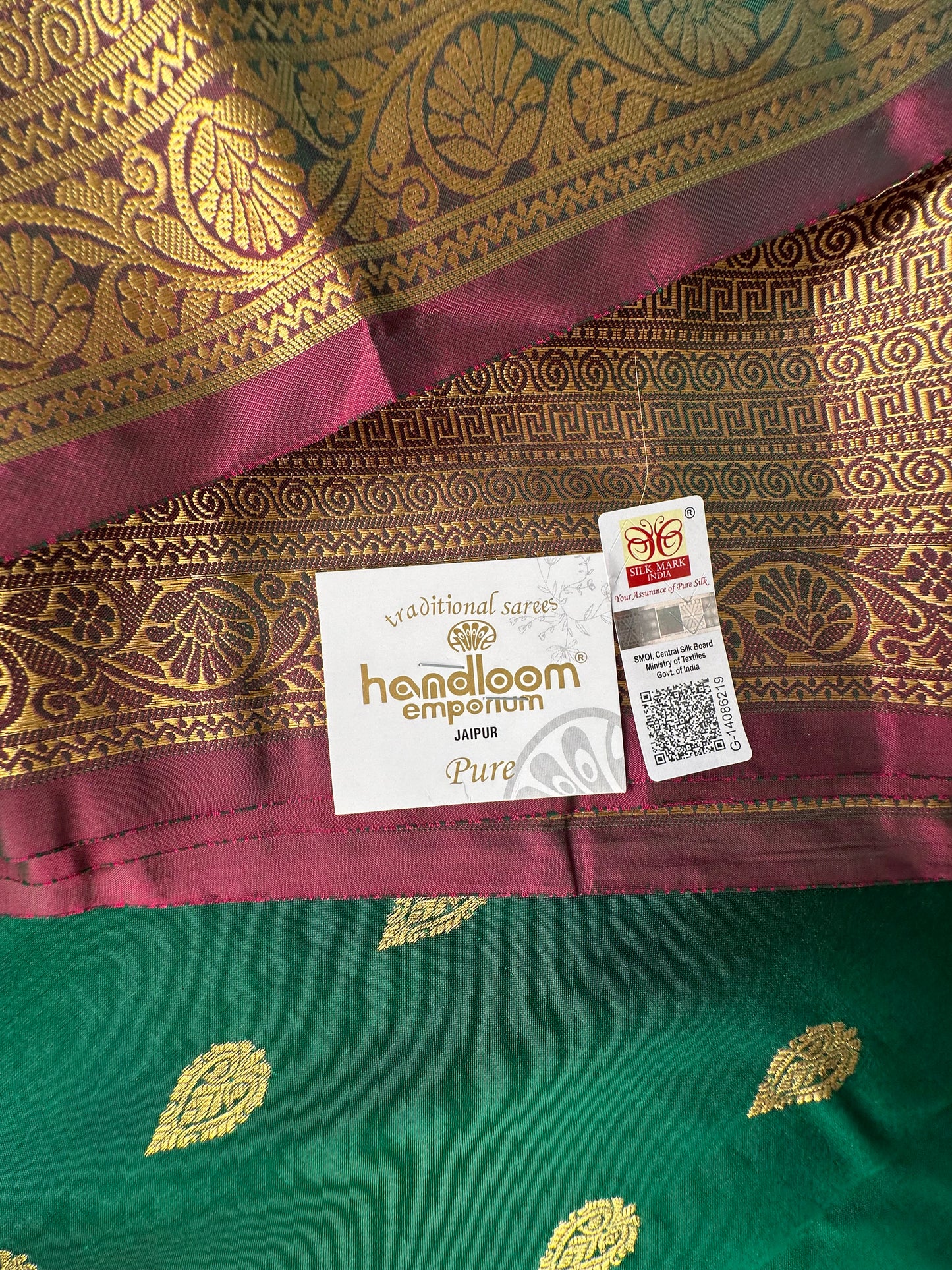 B. Green  Pondicherry Handloom Pure Silk Saree