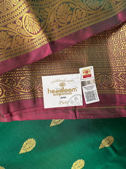 B. Green  Pondicherry Handloom Pure Silk Saree