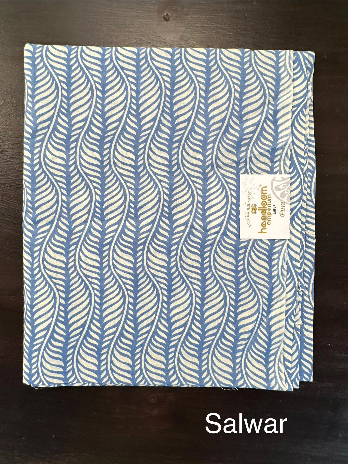 Cream-Blue Jaipuri Cotton 3-Piece Suit
