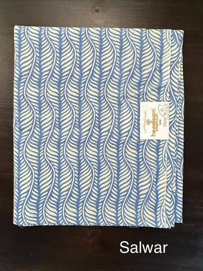Cream-Blue Jaipuri Cotton 3-Piece Suit