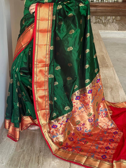 Bottle Green-Red Paithini Silk Saree