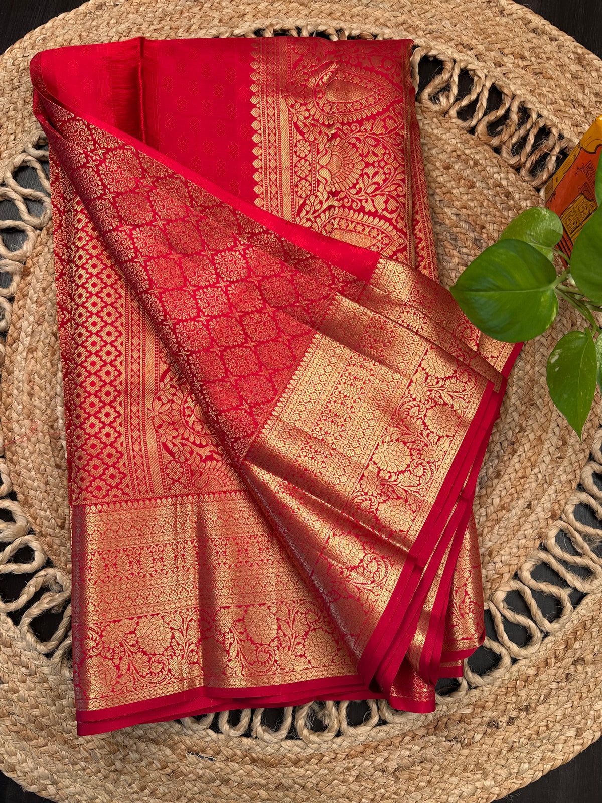 Red Handloom Kanjivaram Jamawar Pure Silk Saree