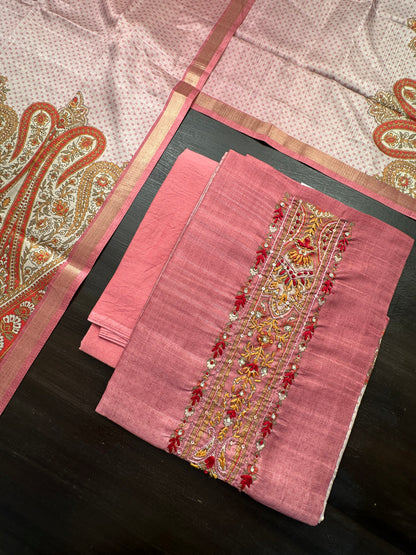 Dusky Pink Fancy Cotton 3-Piece Suit