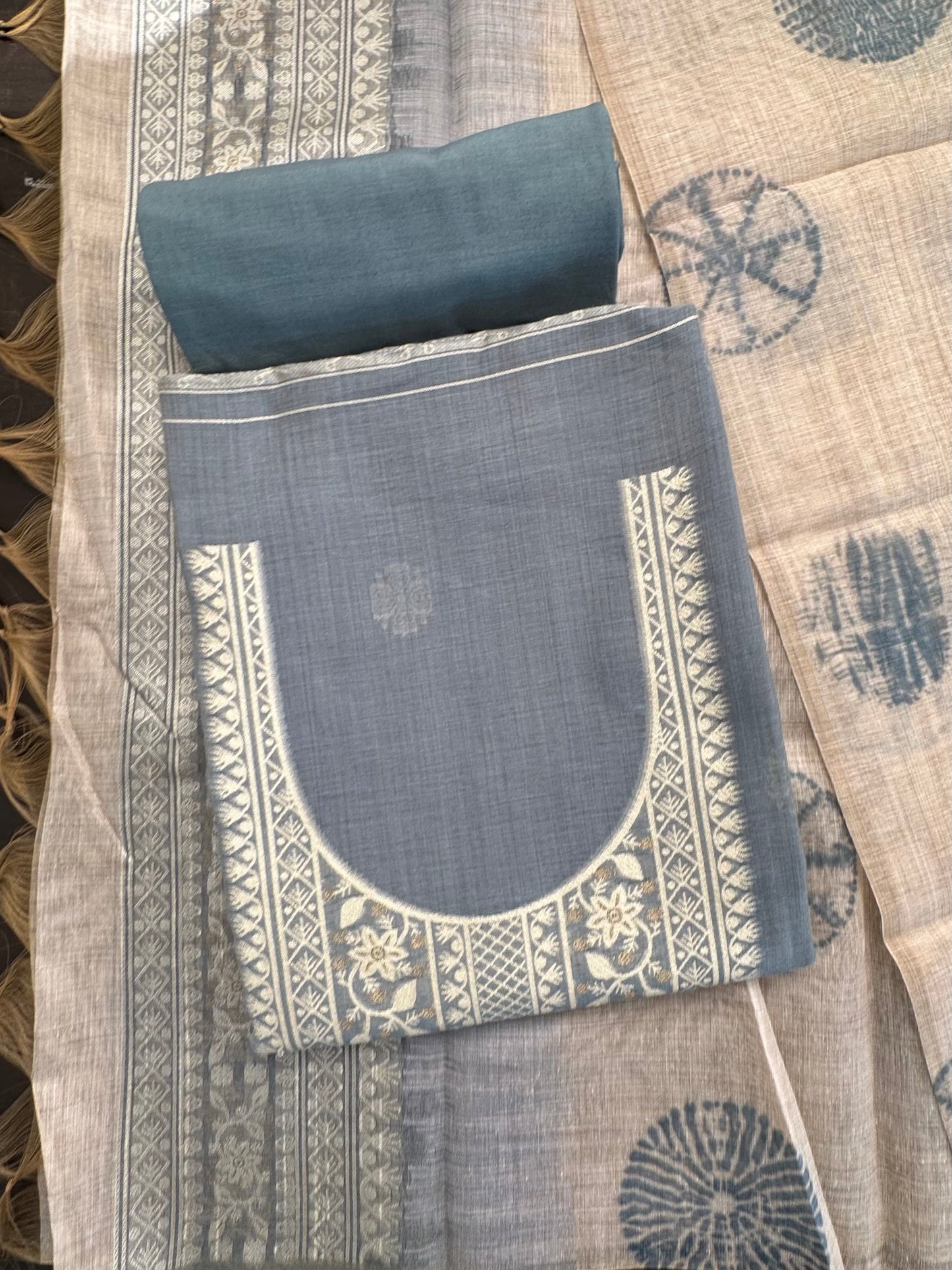 Bluish Grey Cotton 3-Piece Suit