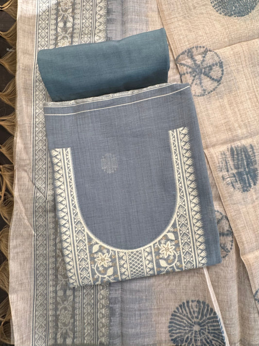 Bluish Grey Cotton 3-Piece Suit