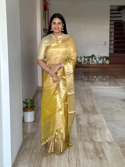 Yellow Banarasi Pure Tissue Saree