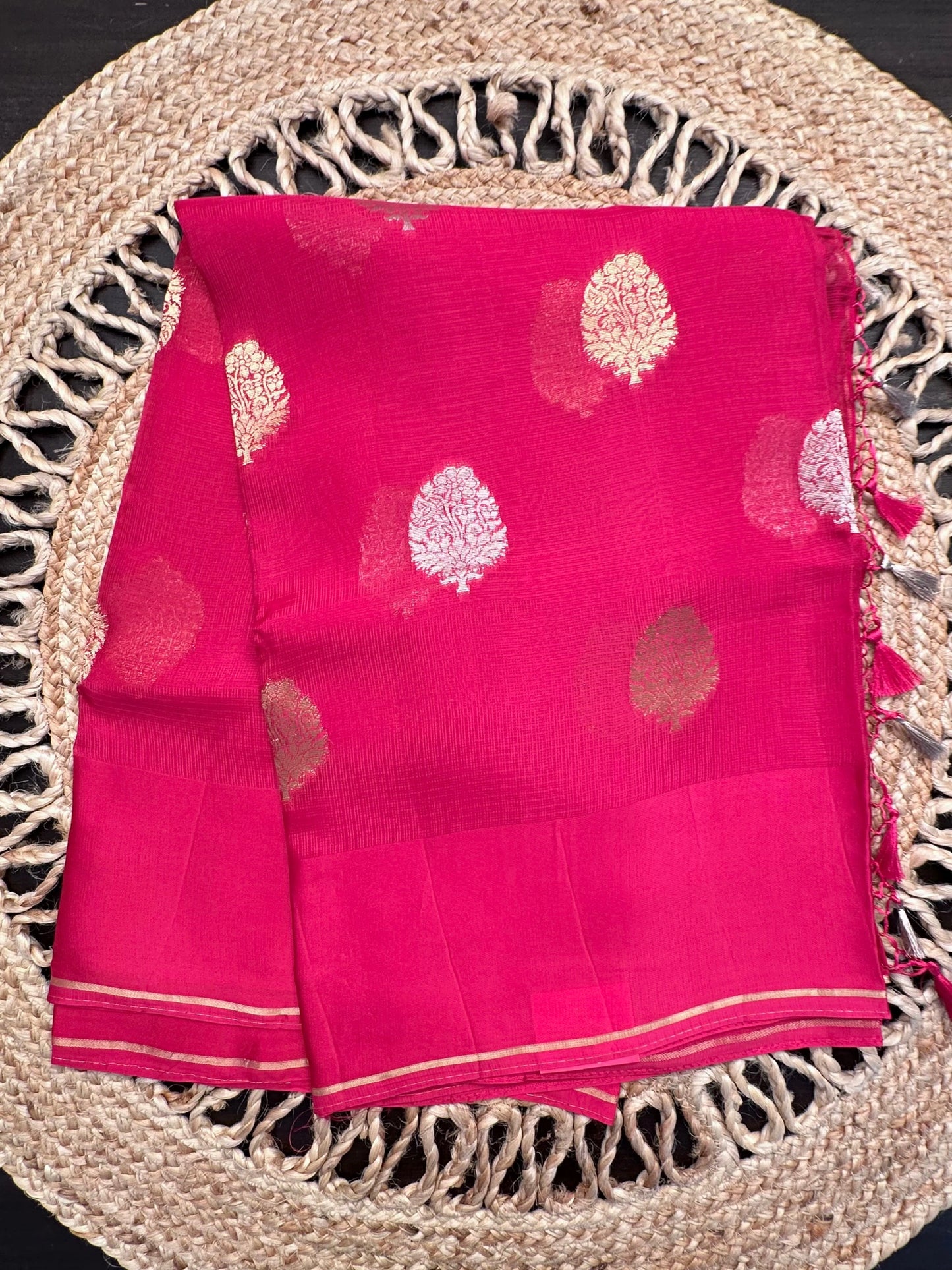 Rani Manika Kota Doria Art Silk Saree