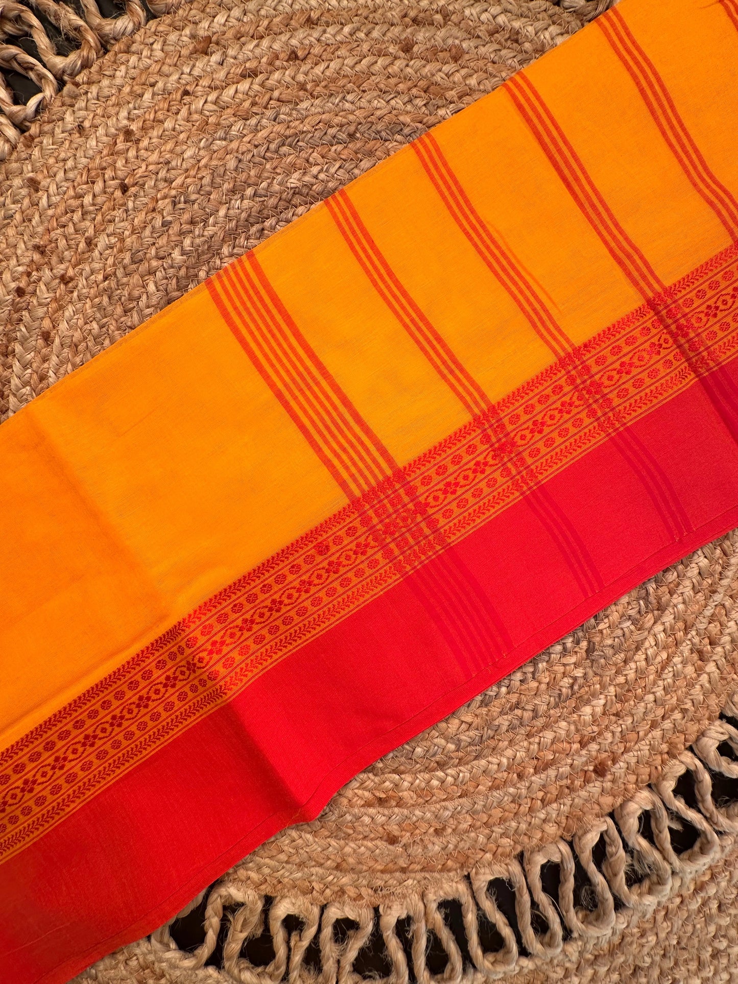 Mustard-Red Piku Bengal Cotton Saree
