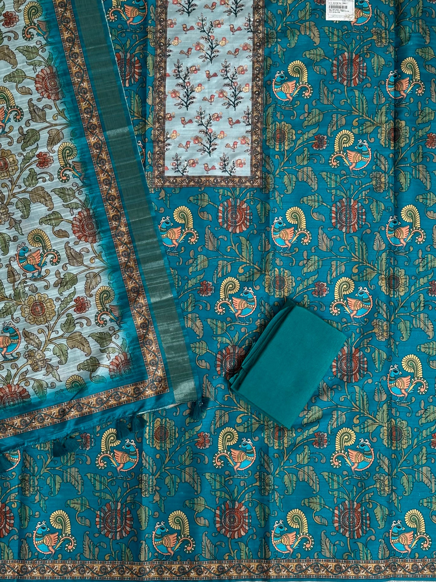 Green Fancy Cotton 3-Piece Suit