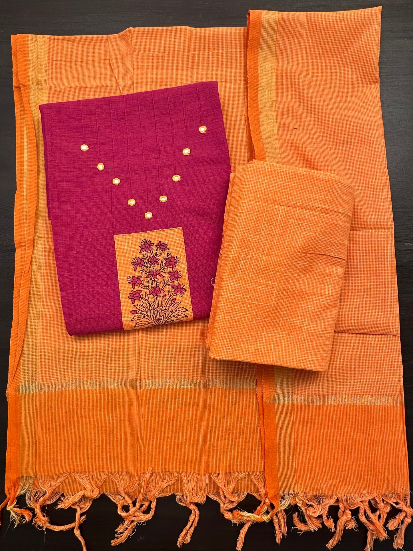 Magenta-Orange South Cotton 3-Piece Suit