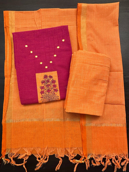 Magenta-Orange South Cotton 3-Piece Suit