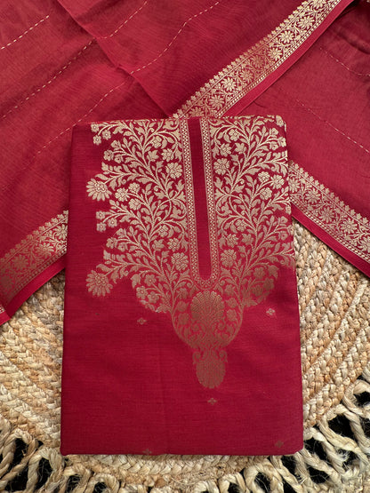 Rust Red Handloom Chanderi Suit