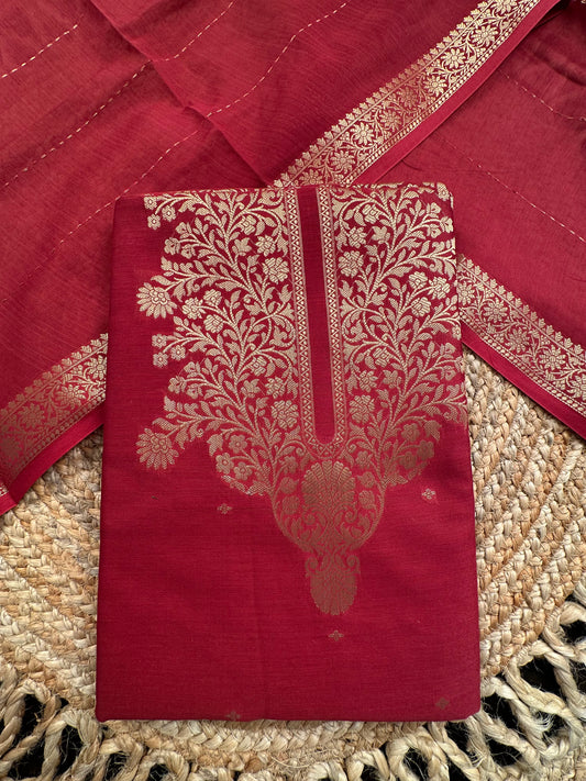 Rust Red Handloom Chanderi Suit