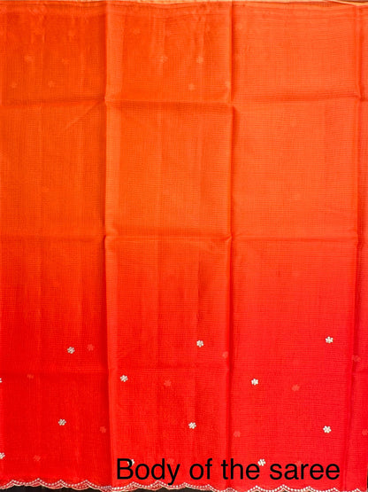 Orange Gitika Kota Doria Pure Silk Saree