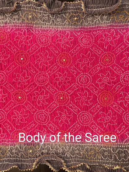 Rani -Grey Bandhej Chinon Saree