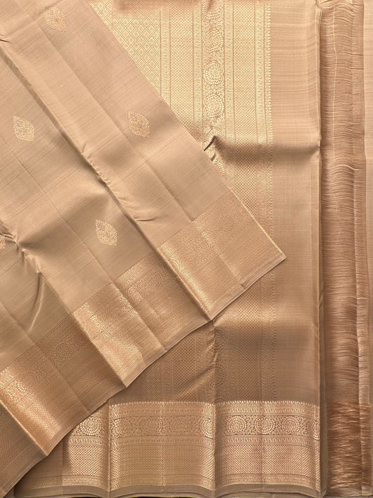 Beige Handloom Kanjivaram Pure Silk Saree