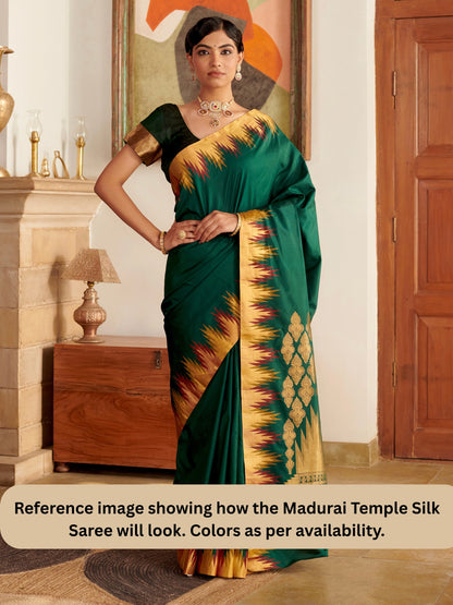 Mustard Madurai Temple Border Pure Silk Saree