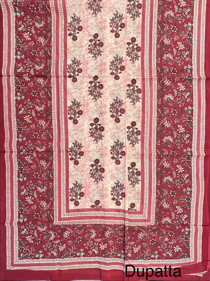 Magenta Printed Pure Cotton 3-Piece Suit