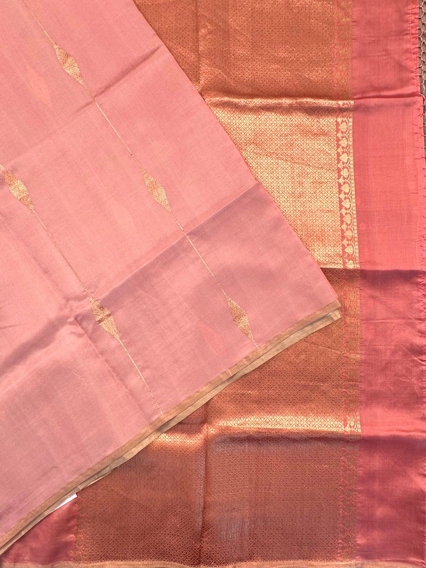 Dusky Pink-Grey-Sage Green Vedika Banarasi Pure Silk Saree