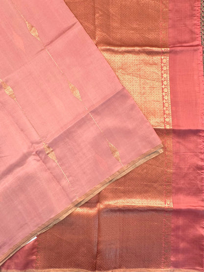 Dusky Pink-Grey-Sage Green Vedika Banarasi Pure Silk Saree