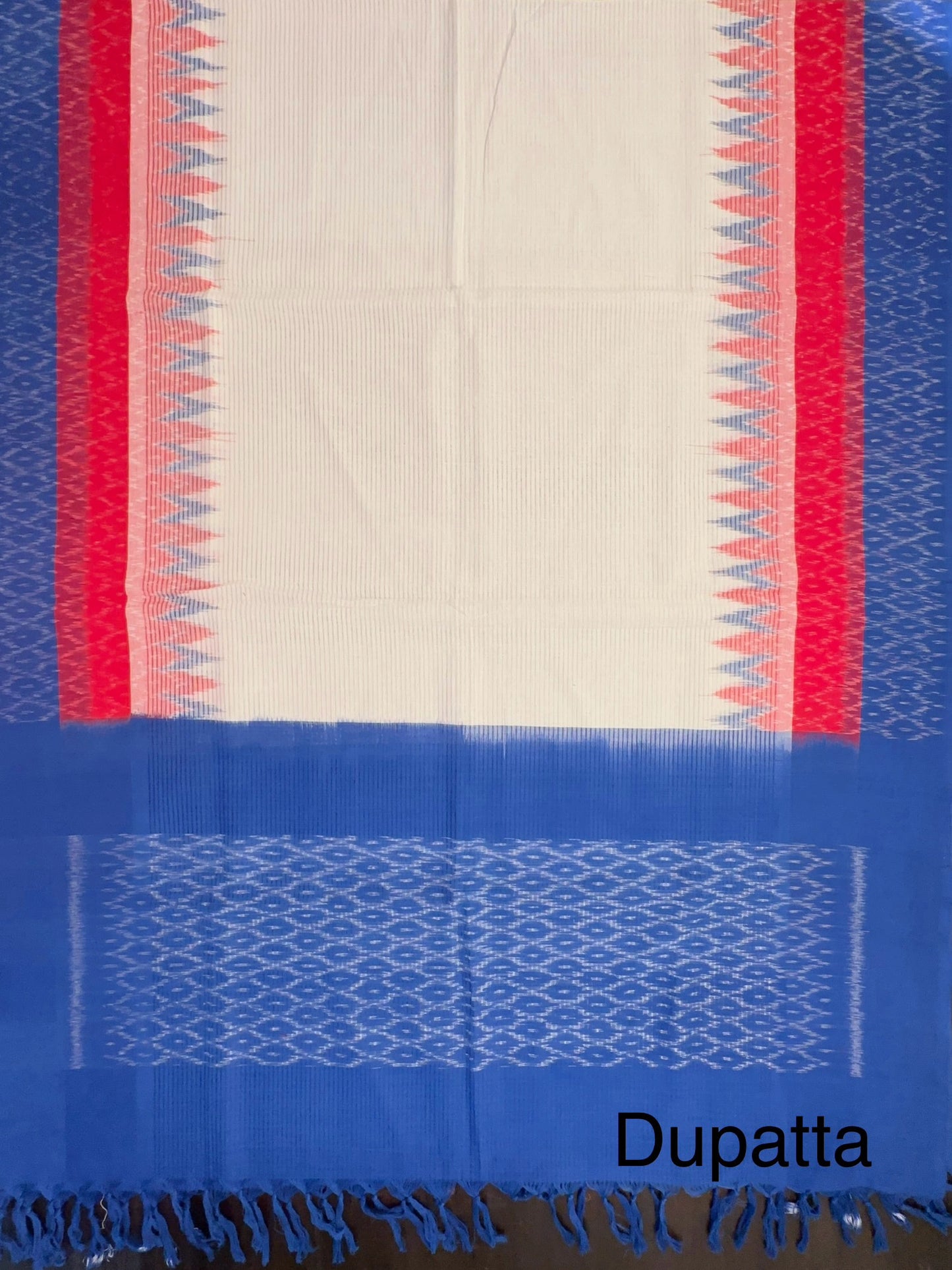 Red-Off White  Ikkat Handloom Cotton Unstitched 3-Piece Suit