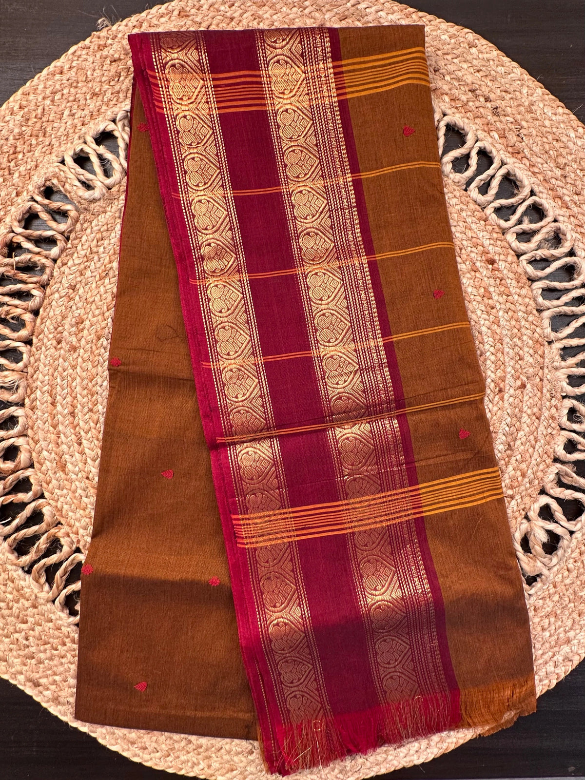 Brown-Maroon Narayanpet Cotton Saree