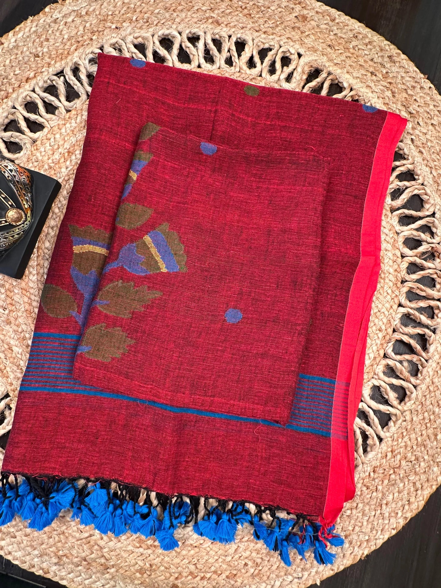 Maroon Linen Dhakai 2 Piece Kurta Dupatta Unstitched Set
