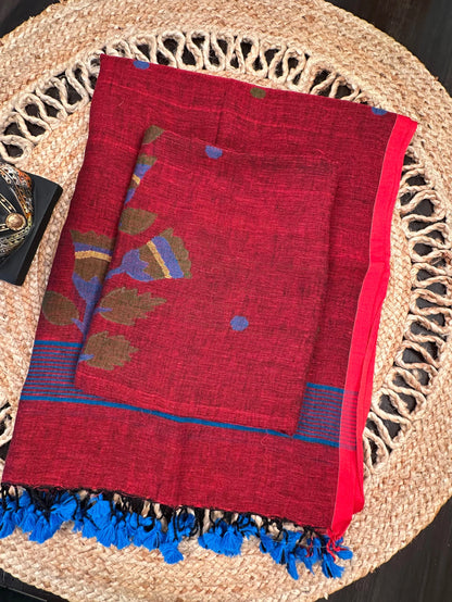 Maroon Linen Dhakai 2 Piece Kurta Dupatta Unstitched Set