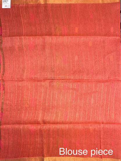 Peach Fancy Cotton Tissue Saree ( Linen Texture)