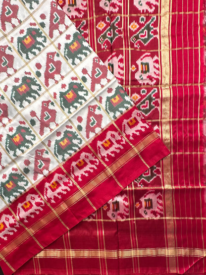Off White-Maroon Patola Pure Silk Saree
