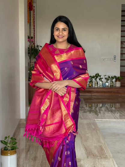 Purple-Rani Gadwal Pure Silk Saree