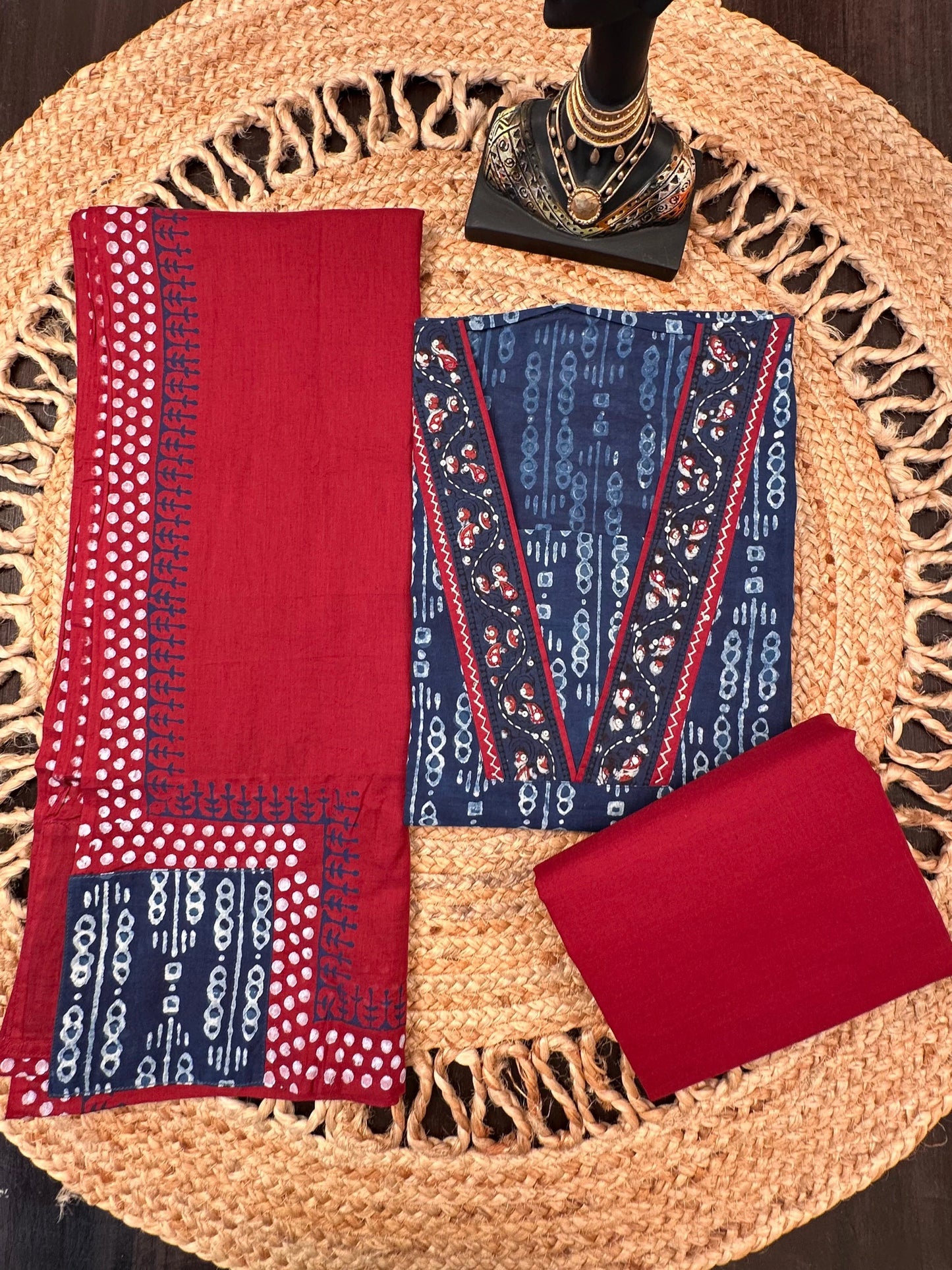 Indigo Blue Jaipuri Cotton 3-Piece Suit