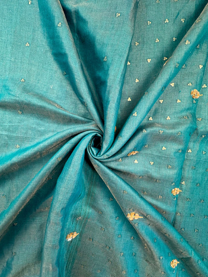 Firozi Tussar-Tissue Silk Saree with Hand Work
