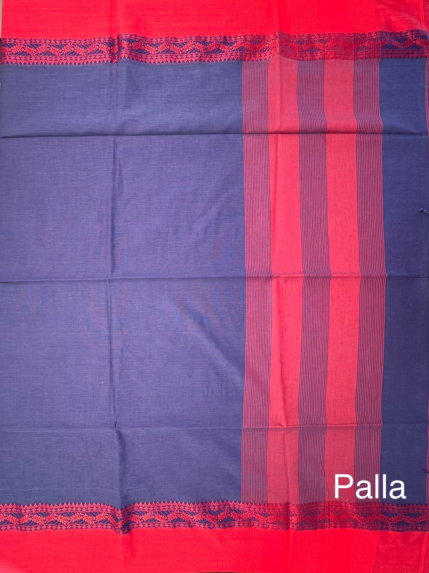 Violet Blue-Red Piku Bengal Cotton Saree