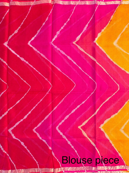 Yellow-Orange-Rani Leheriya Kota Doria Pure Silk Saree