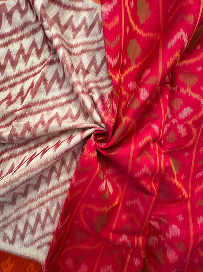 Off White Ikkat Kosa Cotton Silk Saree