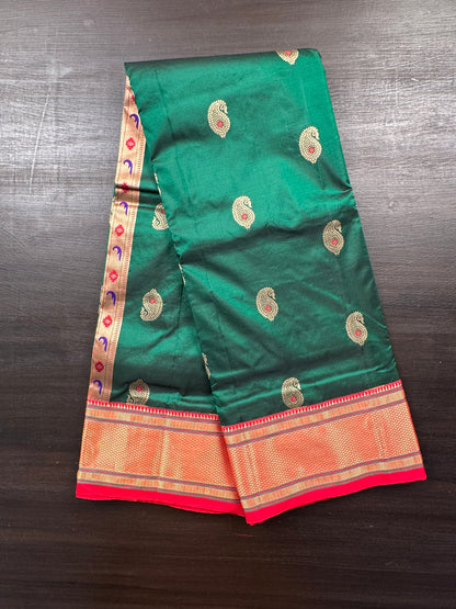 Bottle Green-Red Paithini Silk Saree