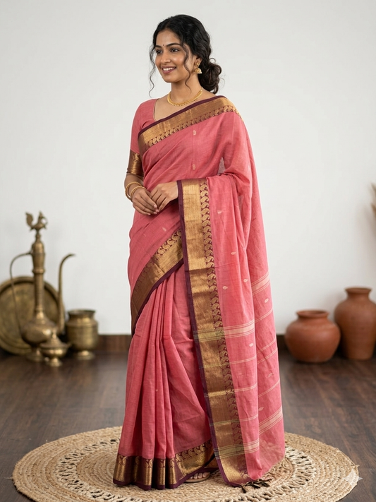 Pink Narayanpet Cotton Saree
