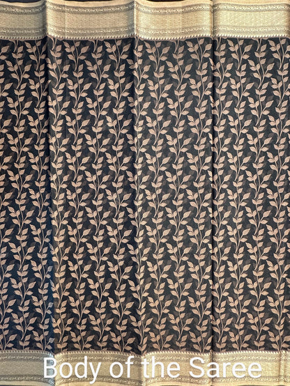 Black Floral Emboss Chanderi Saree