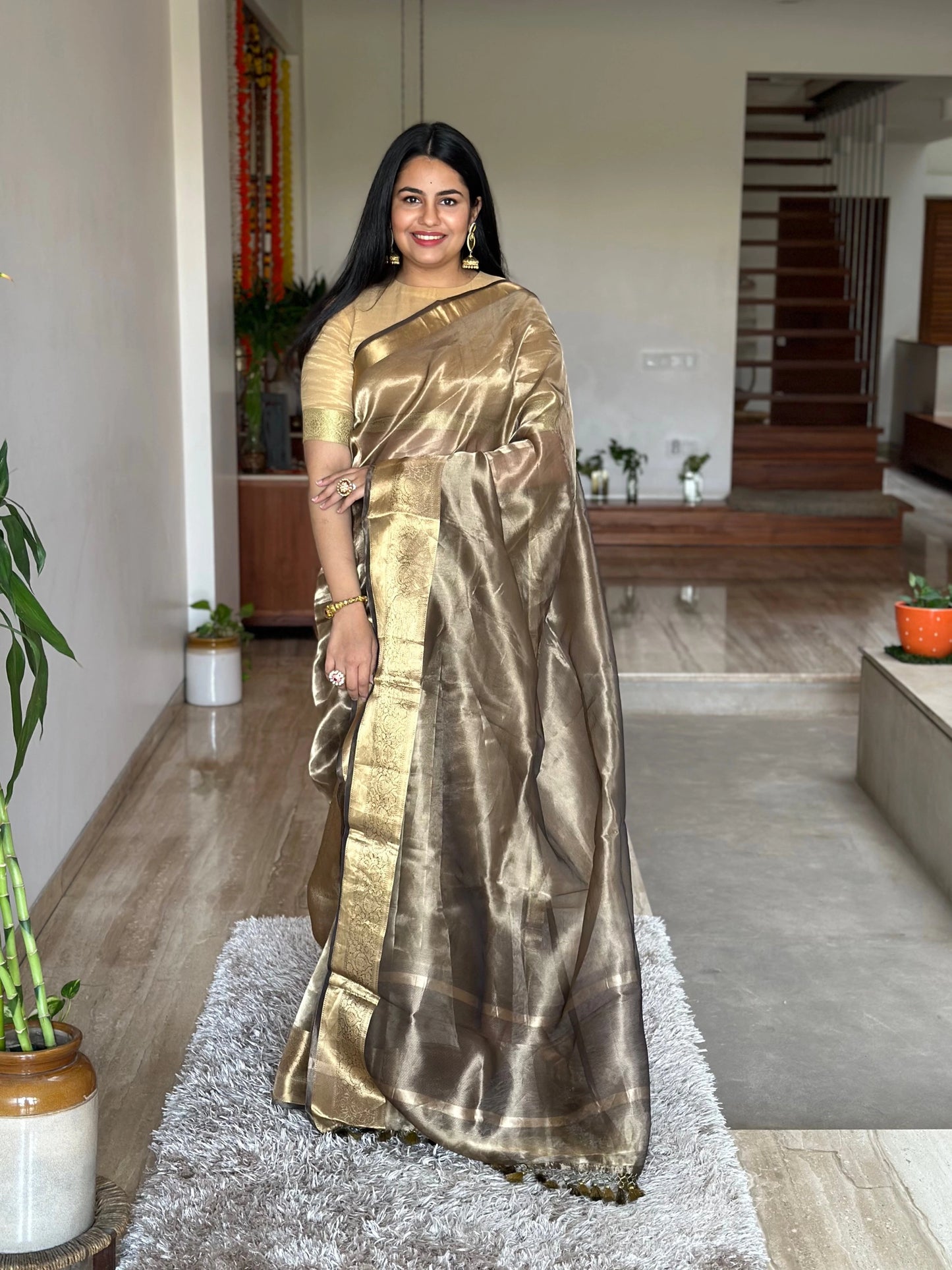 Grey Banarasi Pure Tissue Saree