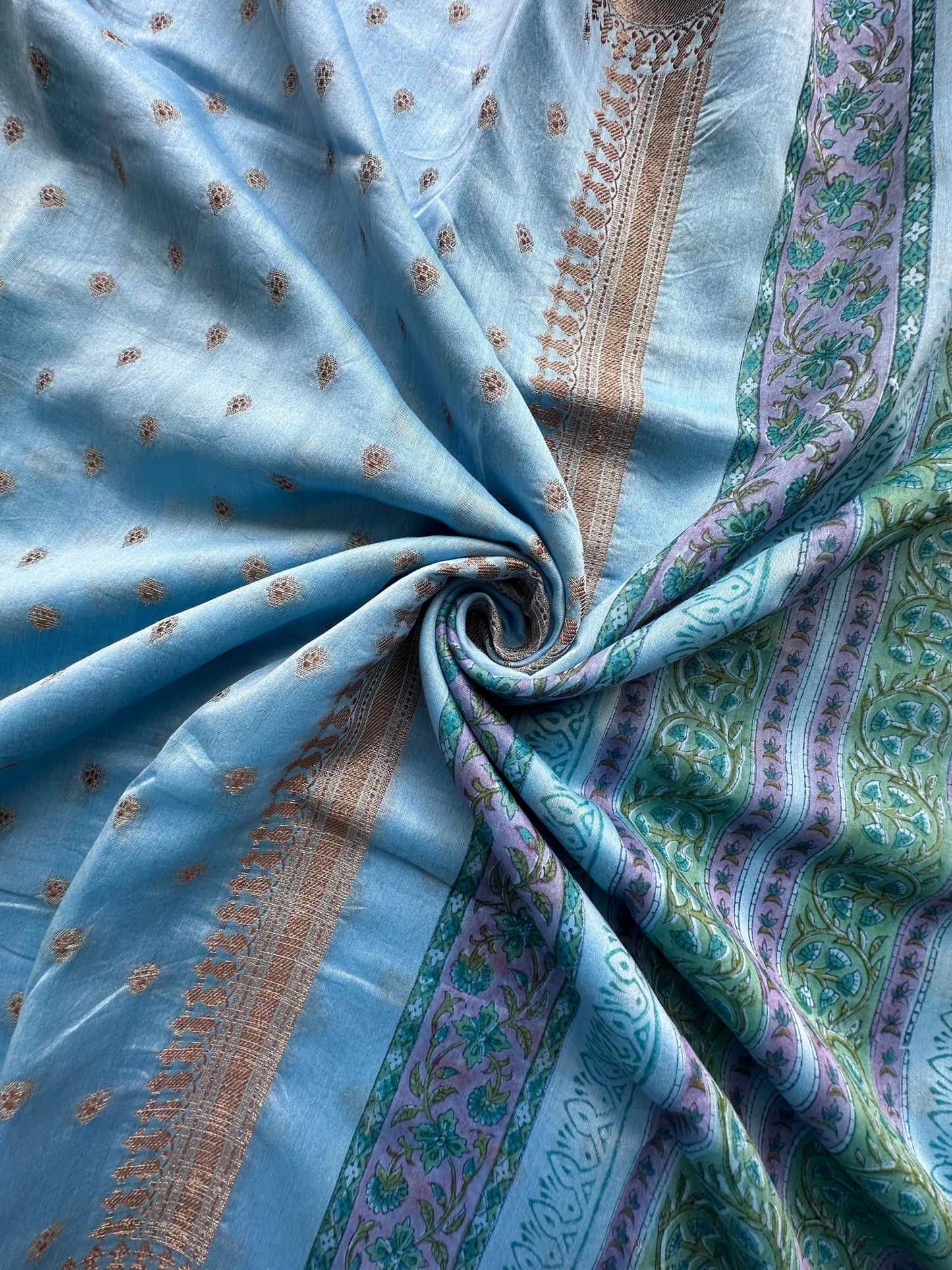 Blue Chanderi Saree with Hand Block Print