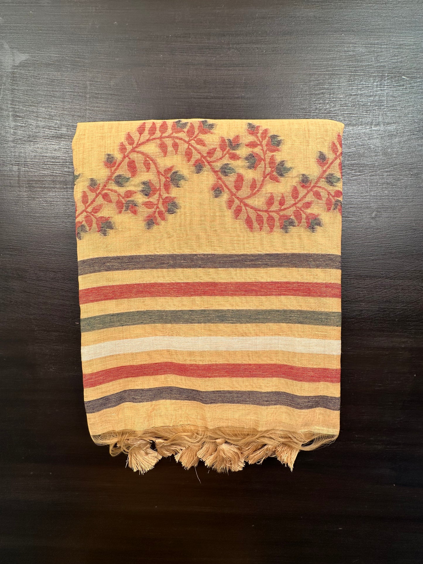 Mustard Floral Blended Cotton Saree