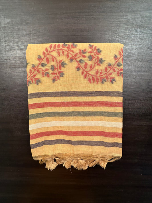 Mustard Floral Blended Cotton Saree