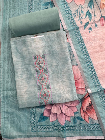 Sea Green Fancy Cotton 3-Piece Suit