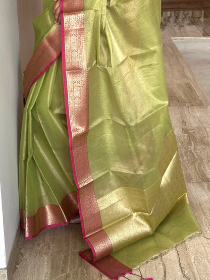 Parrot Green Amrit Tissue Saree