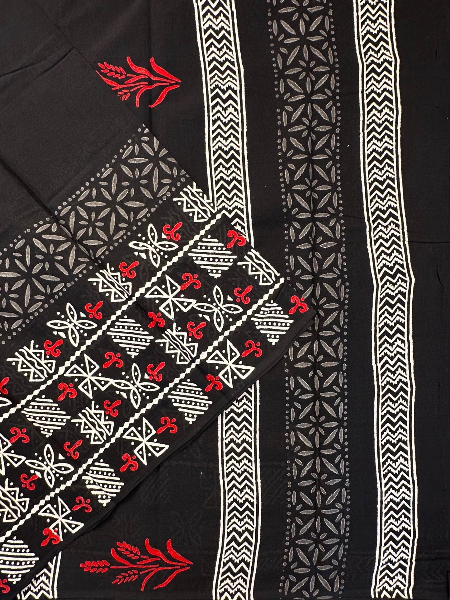 Black Baag Hand Block Print Pure Cotton Saree