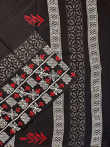 Black Baag Hand Block Print Pure Cotton Saree