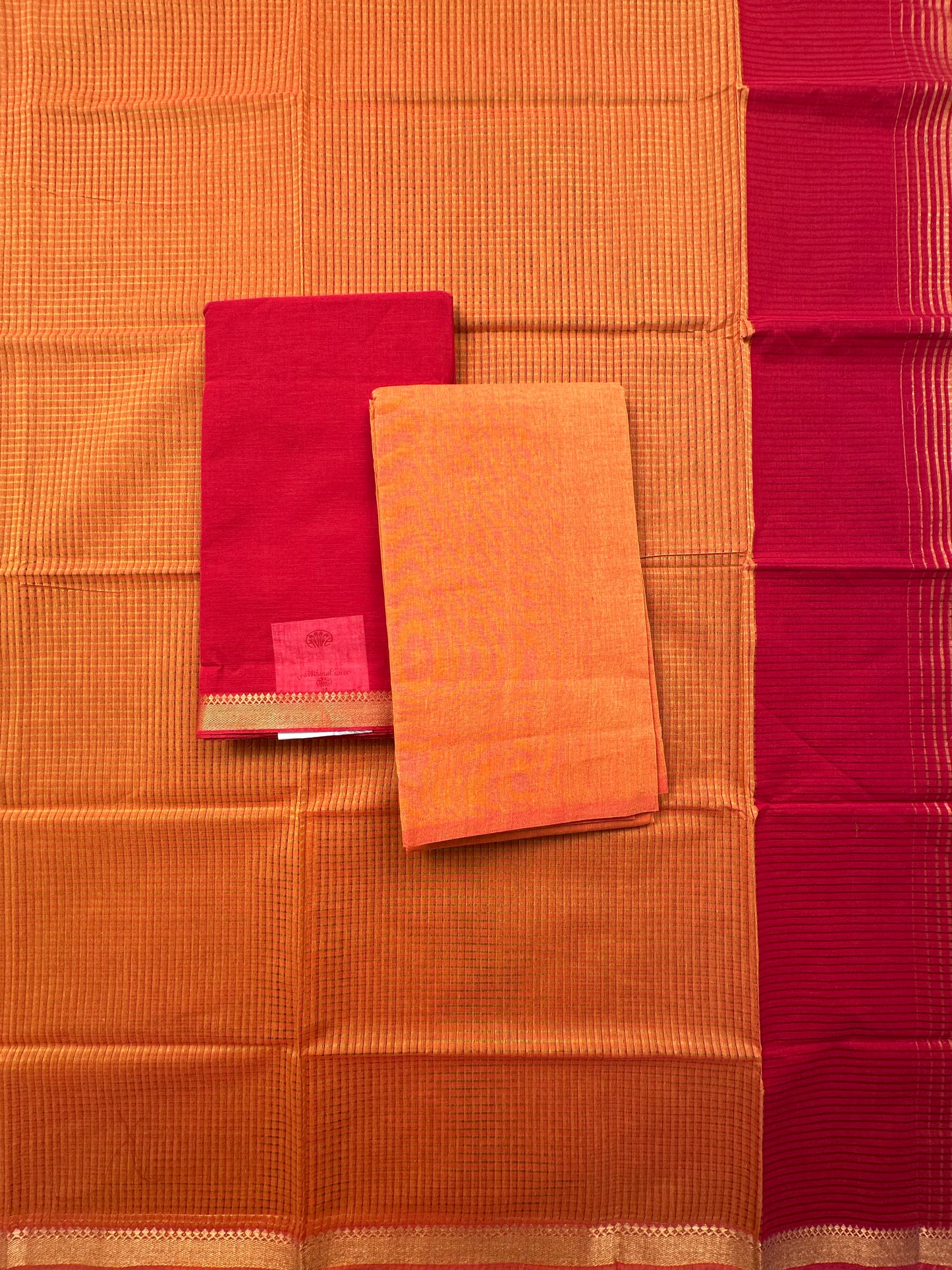 Red-Mustard Mangalgiri Pure Cotton Unstitched 3-Piece Suit